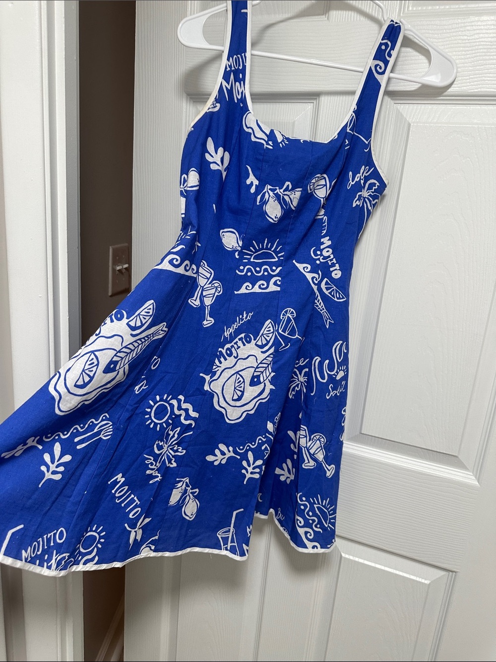 Blue Tropical Print One-Piece Dress